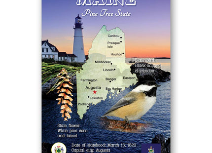 MAINE MAP postcard set of 20 identical postcards. ME state map post cards. Made in USA.