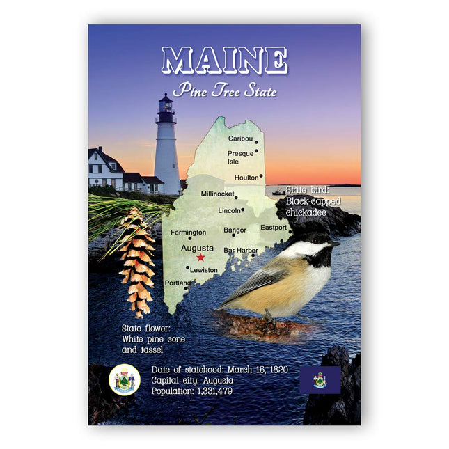 MAINE MAP postcard set of 20 identical postcards. ME state map post cards. Made in USA.