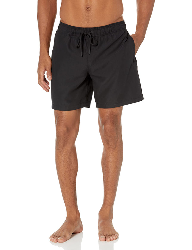 Amazon Essentials Men's Swim Trunks with Mesh Lining, Pockets, Drawstring Closure, Black, Medium