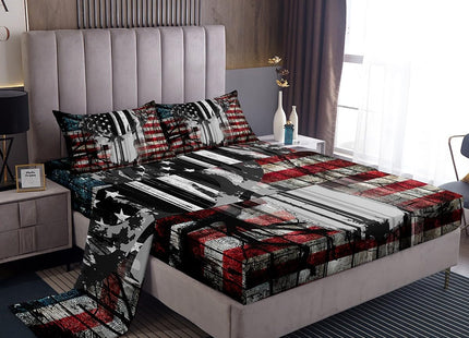 Feelyou American Flag Deer Antlers Bed Sheets Hunting Camping Sheet Set for Kids Boys Girls USA Flag Bed Set Tree Branch Bedding Sheets 1 Sheet Set with 2 Pillowcases Queen Size