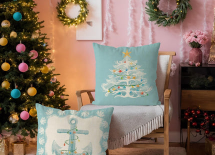QIONG MENG Christmas Pillow Covers Coastal Beach Christmas Decor Retro Xmas Throw Pillows Covers Home Sofa Living Room Decorative Cushion Case 18x18 Inch Set of 4