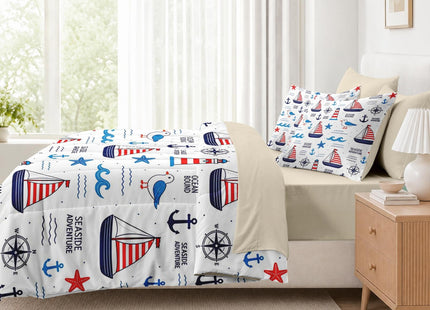 Zzzboro Twin Size Comforter Set with Sheets, 5 Pieces Beach Ocean Bedding