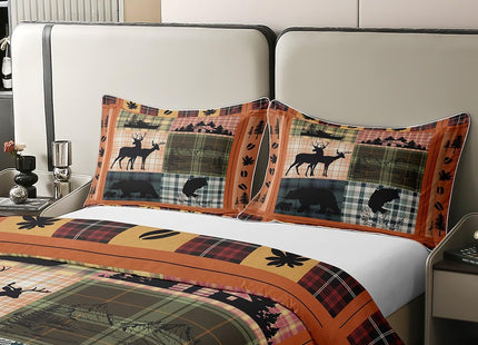 Pure Cotton Buffalo Plaid Comforter Cover Cabin Camping Decor, Bear Elk Deer Duvet Cover for Kids Teens, Pink Orange Blue Bedding Set, Fish Lake House Decor Moose Fall Leaves Quilt Cover, Twin