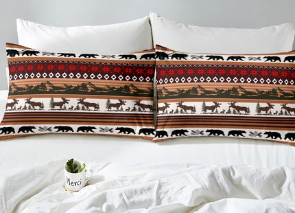 Western Sheet Set Full,Tribal Rustic Cabin Fitted Sheet for Boys Teens,Abstract Bear Elk Deer Bed Sheets Exotic Aztec Geometric Floral Bed Cover Woodland Wild Animal Room Decor,Brown