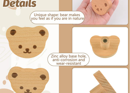 MOROBOR 12PCS Bear Shaped Wooden Knobs Single Hole Beech Wood Handles Cupboard Cabinet Handle Knob for Chest of Drawers with Screws& Expansion Tube