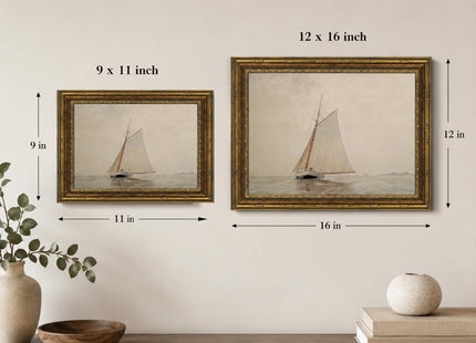 Vintage Gold Framed Sailboat Canvas Wall Art