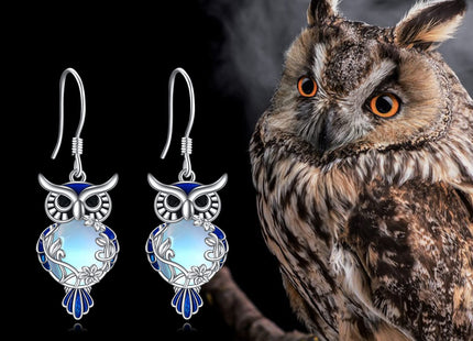 Owl Earrings for Women Sterling Silver Moonstone Owl Dangle Earrings Jewelry Christmas Gifts for Teen