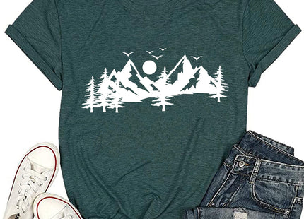 Women Skinny Pine Tree Funny Summer Mountain Graphic Shirt-S GR Green