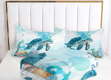 Nttopship Azure Sea Turtle Comforter Set - Twin Size, Ocean Theme Bedding Set for Kids - All Season Comforter and 2 Pillowcases