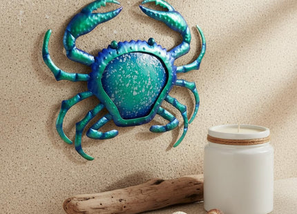 Comfy Hour 12" Blue Metal Crab Wall Decor, Nautical Ocean Theme Sculpture, Decorative Coastal Art for Beach House Patio & Bathroom, Artisan Crafted Iron Sea Animal, 1 Unit