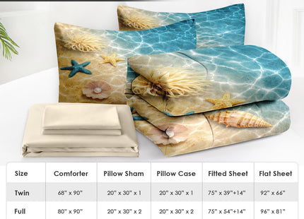WeCozy Twin Comforter Set with Sheets, 5 Pieces Summer Beach Bedding