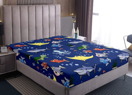 Erosebridal Tortoise Bed Sheets Set for Kida Boys Room, Sea Turtle Shark Flat Fitted Sheet Twin Size, Underwater World Bedding Set, Octopus Sea Animal Bed Set, Soft Microfiber Decor, Dark Blue
