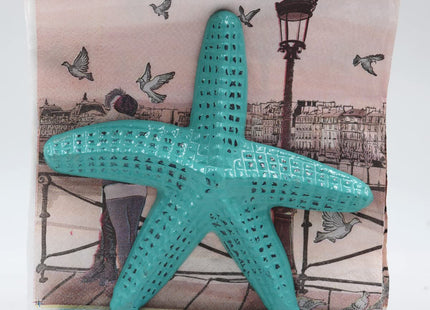 Nautical Starfish Lunch Dinner Metal Napkin Holder Kitchen Beverage Cocktail Ocean Coastal Napkin Holder By The Metal Magician (Distressed Green)