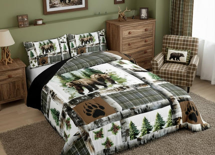 Feelyou Rustic Bear Comforter Set Queen for Kids Boys Girls Bedding Set