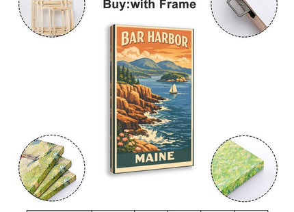 AUHUE Bar Harbor Maine Poster - Coastal Art Poster Canvas Living Room Wall Decoration Painting Office Decor Frame 16x24inch