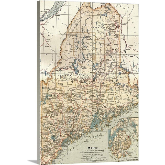 CANVAS ON DEMAND Maine - Vintage Map Canvas Wall Art Print by Encyclopaedia Britannica, Home Decor, Artwork, 24" x36in