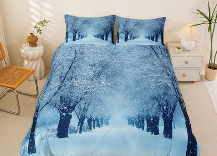 Erosebridal Winter Duvet Cover Queen, Blue Snow Snowstorm Bedding Set, Park Winter Landscape Scene Comforter Cover, Snowy Woodland Trees Bedroom Decor Quilt Cover with Zipper Closure
