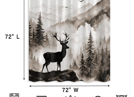 VeiVian Extra Long Brown Misty Forest Deer Shower Curtain, Nature Mountain Landscape Modern Bathroom Decor, XL Animal Shower Curtain Set Rustic Cabin Style with Hooks, 72x84
