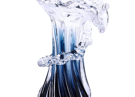 Blue White Clear Wave Gradient, Hand Blown Glass Vase Unique Art Decorative Vase for Ocean Inspired Coastal Home Decor, Centerpiece for Modern Office, Entryway Table
