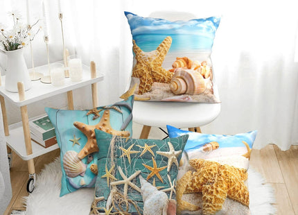 CCOCND Ocean Beach Throw Pillow Covers 18 x 18 Inch Seashell Starfish Conch Ocean Themed Decorative Pillows Soft Cushion Cases for Couch Sofa Bed Home Decor Set of 4