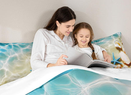 Ocean Comforter Set Twin Beach Bedding Set Coastal Nature Theme Teal Duvet Set Boys Girls Hawaiian Quilt Sets Sea Wave Animals Shell Starfish Reversible Comforter Set 1 Pillowcase, Blue Room Decor