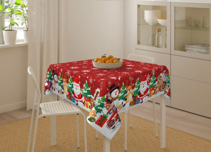Khope Xmas Square Tablecloth 54×54 Inch Water-Resistant Washable Fabric Reusable Cute Santa Claus Snowman Reindeer Snowflakes Table Cover for Decoration Indoor Outdoor Dining