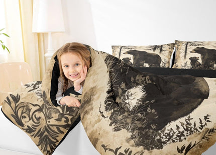 Feelyou Bear Comforter Set Queen Size Rustic Bedding Set for Kids Boys