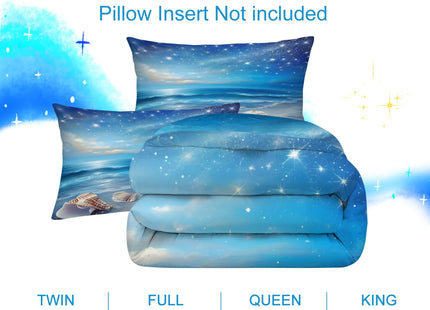 VTKON Beach Comforter Set for Kids Starlit Sky Comforter Set Queen Summer Sea Animal Seashell Soft 3 Pcs Ocean Bedding for Kids and Adults Bedroom Bed Decor for All Seasons