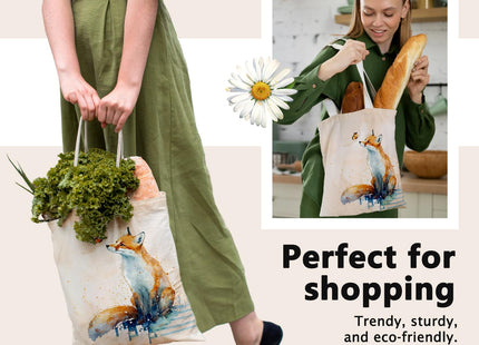 LIANGW Cute Fox Canvas Tote Bag for Women Girls Fox Lovers, Fox Gifts, Reusable Grocery Bags Shopping Bags