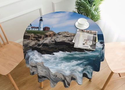 Nameapo Sea Lighthouse Tablecloth 60", Round Table Mat (Fit for 20" - 47" Table) for Dinning, Family Gatherings Home Decor