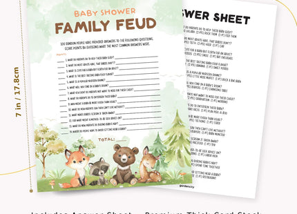 50 Baby Shower Family Feud Game Cards, Woodland Baby Shower Games Activity for Girl or Boy, Gender Neutral, Woodland Theme