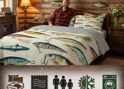 Erosebridal Fishing Queen Comforter Set for Boys, Hunting and Fishing Bedding Set Big Bass Pike Fish Comforter, Ocean Life Quilt with 2 Pillowcases for Rustic Farmhouse Lake House Decor