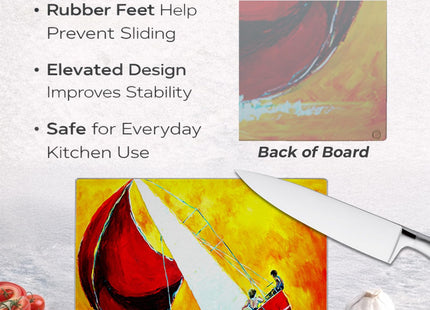 Caroline's Treasures MW1211LCB Sailboat Break Away Glass Cutting Board Large Decorative Tempered Glass Kitchen Cutting and Serving Board Large Size Chopping Board