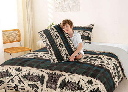 Feelyou Fish Bedding Set Kids Fish Hook Fishing Theme Comforter Set Sea