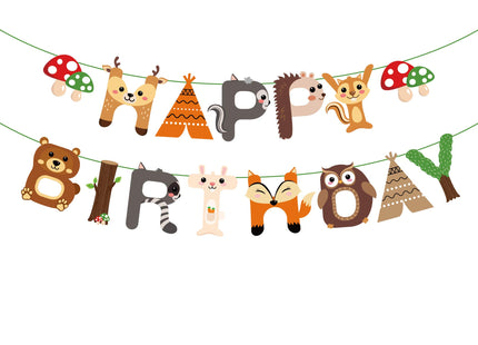 CC HOME Woodland Creature Birthday Banner,Woodland Animals Happy Birthday Forest Friend Animal Banner for Kids,Boys,Baby Shower,Birthday Party Decoration