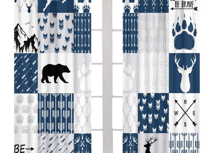 INSFBRB Rustic Deer Bear Blackout Curtains,Retro Cabin Hunting Theme Forest Wildlife Blue Plaid Check Window Drapes - Thermal Insulated and Noise Reduction,2 Panels 45L x 21W Room Darkening Curtains