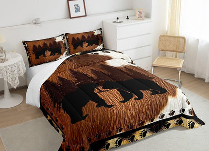 Kids Cow Fur Comforter Set Deer Bear Bedding Set Rustic Cabin Country