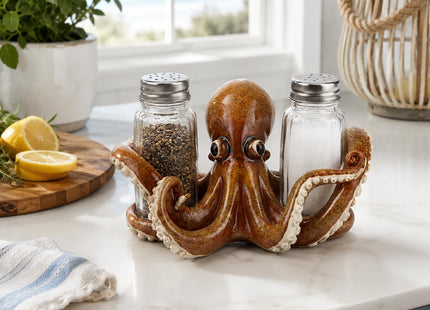 Comfy Hour 6.1 Inch Octopus Salt and Pepper Holder, Coastal Set of 2