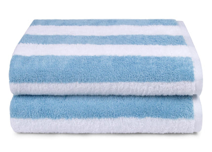 Amazon Basics Soft & Absorbent Beach Towels, 100% Cotton, Cabana Stripe, Machine Washable, Quick Dry, Large 30" x 60", Sky Blue, 2-Pack