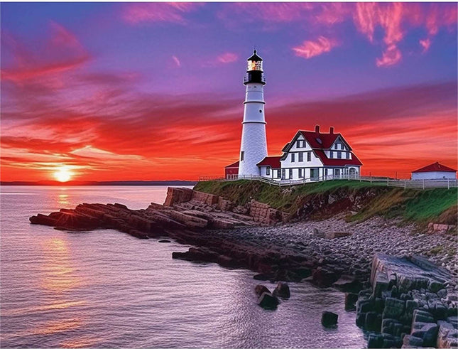 LOMSIOY Diamond Art Painting Kits Lighthouse for Adults Paint with Diamond Art Landscape, Round Full Drill Crystal Rhinestone Crafts Gem Arts for Home Wall Decor 12x16 inch C