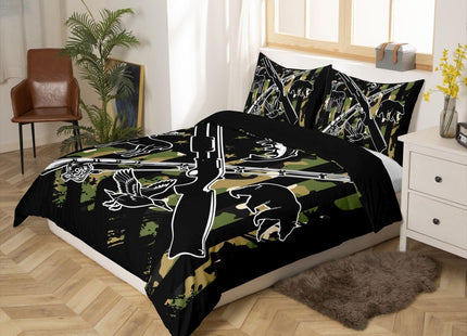 Erosebridal Hunting American Flag Bedding Set for Hunter,Camo Bear Deer Duck Twin Comforter Cover for Men Fishing Bass Fish Duvet Cover Army Green Camouflage Animals Bed Set 1 Pillow Case