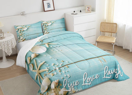 Erosebridal Starfish Seashell Twin Comforter Set,Conch Sea Shell Bedding Comforters & Sets Coastal Animal Duvet Retro Rustic Farmhouse Quilt Comforter Teal Wooden Striped Bedding Kids Boys Girls