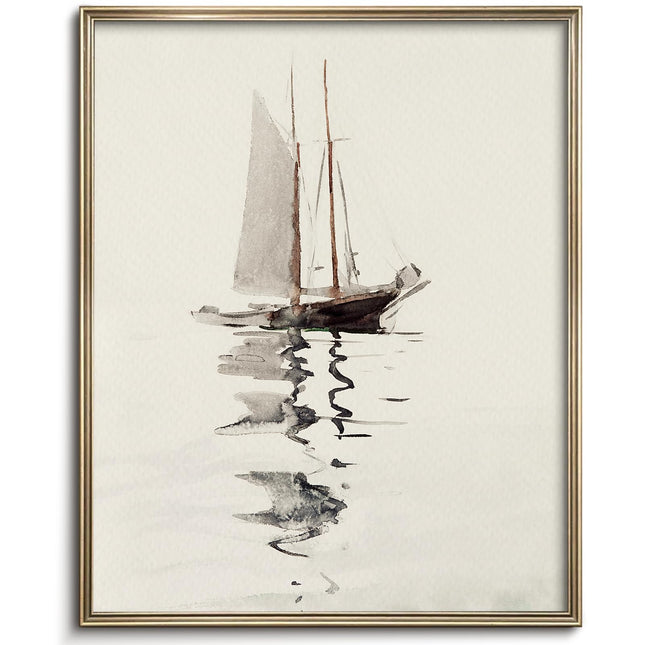 Vodefoad Vintage Coastal Sailboat Drawing Lake House Decor Soft Coastal Nautical Wall Art Neutral Nautical Wall Art Boat Sea Lover Wall Print Antique Sketch Art(UNFRAMED 8x10in)