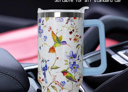 Ceovfoi 40 oz Hummingbird Tumbler with Handle Lid and Straw,Hummingbird Stainless Steel Coffee Tumbler Mug Cup Watter Botter,Bird Gifts for Bird Lovers Women, Hummingbird Stuff/Accessories