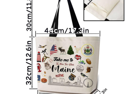 ZhuVantrix Take Me To Maine Tote Bag Reusable Grocery Bags Aesthetic Shopping Shoulder Handbag with Interior Pocket Lightweight & Washable Stylish Maine Travel Present for Women