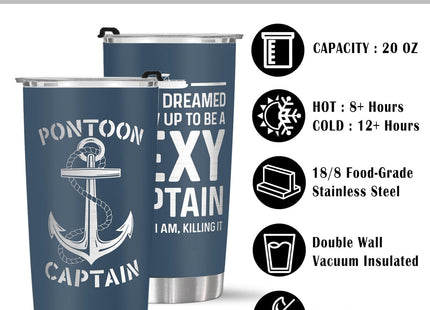 FROOBLEQUIRK Pontoon Captain 20 oz Tumbler – Funny Boating & Lake Life Drinkware, Gift for Boat Owners & Pontoon Lovers, Nautical Stainless Steel Insulated Cup