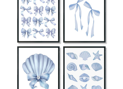 ULEGIE Coquette Blue Bow Seashell Preppy Wall Art Decor Blue Bow Room Decor