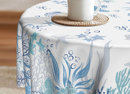 Imiss Sea Turtle Beach Round Tablecloth 60 Inch Nautical Themed Coral Starfish Seashell Table Cloth Washable Polyester Reusable Table Cover for Dining Party Picnic Holiday