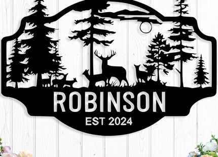 Personalized Deer Metal Cabin Sign, Custom Deer Signs Outdoor Metal