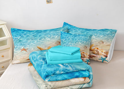Bedbay Beach Comforter Sets King Size 8 Pieces Beachy Bedding Set Turquoise Comforter Set with Sheets Beach Themed Bedding Ultra Soft Bed in a Bag King for All Season(Teal,King)